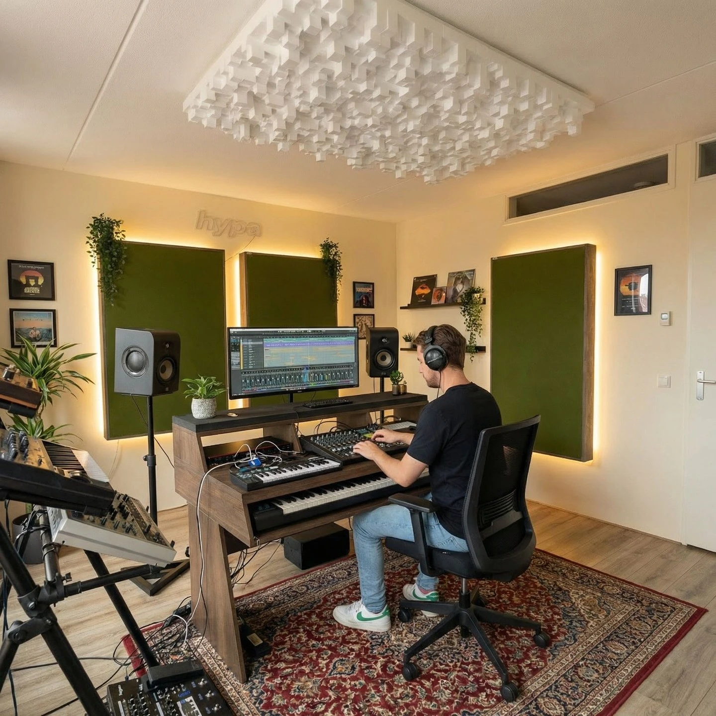 Acoustific professionele akoestische studio setup met geluidsabsorptie panelen
